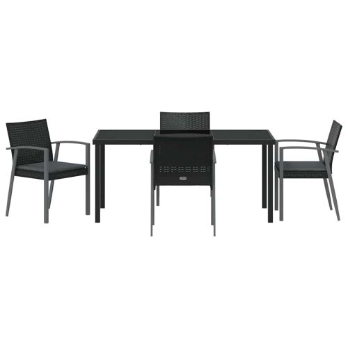 Комплект за хранене в градината 5 pcs Черен и Сив ПЕ ратан