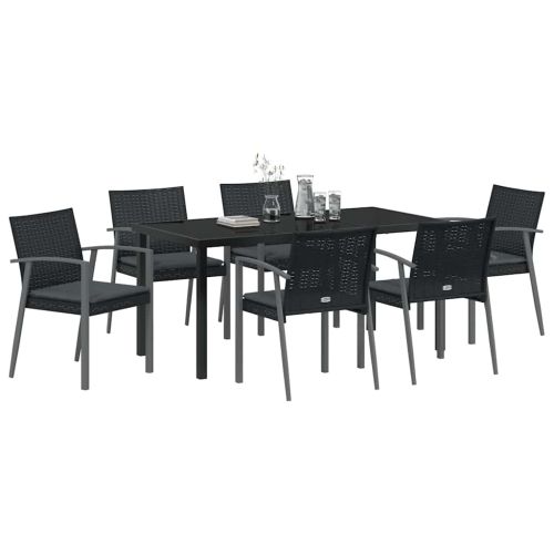 Комплект за хранене в градината 7 pcs Черен и Сив ПЕ ратан