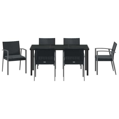 Комплект за хранене в градината 7 pcs Черен и Сив ПЕ ратан