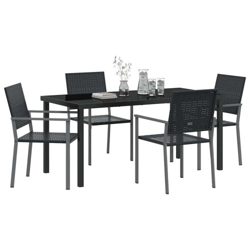 Комплект за хранене в градината 5 pcs Черно ПЕ ратан