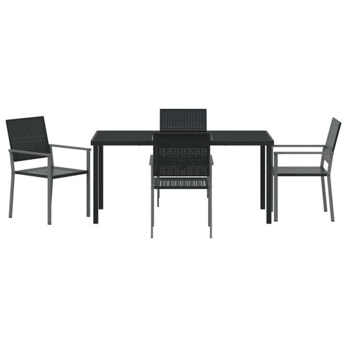 Комплект за хранене в градината 5 pcs Черно ПЕ ратан