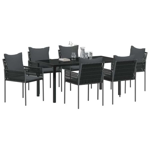 Комплект за хранене в градината 7 pcs Черен и Сив ПЕ ратан