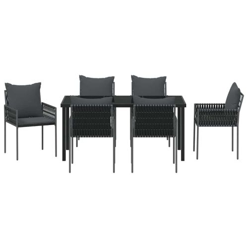 Комплект за хранене в градината 7 pcs Черен и Сив ПЕ ратан