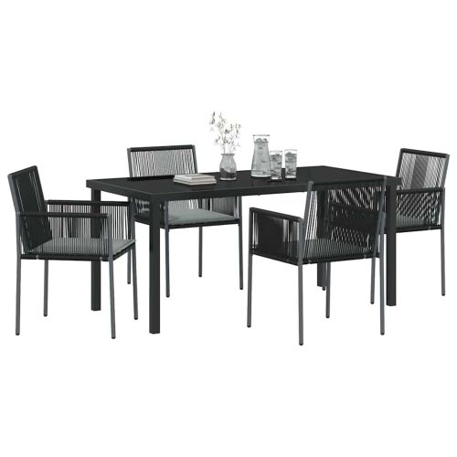 Комплект за хранене в градината 5 pcs Черно ПЕ ратан