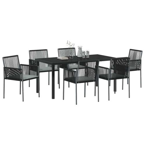 Комплект за хранене в градината 7 pcs Черно ПЕ ратан