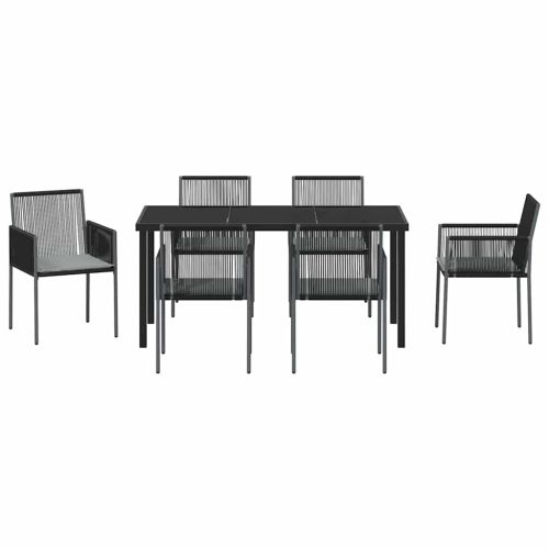 Комплект за хранене в градината 7 pcs Черно ПЕ ратан