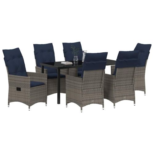 Комплект маса и столове с възглавница 7 pcs Сив ПЕ ратан