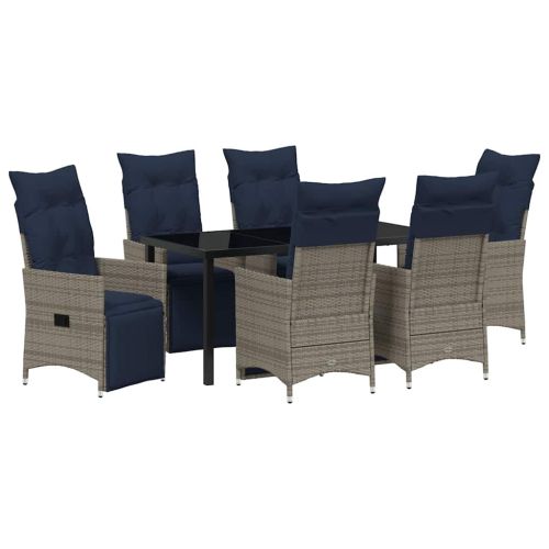 Комплект маса и столове с възглавница 7 pcs Сив ПЕ ратан