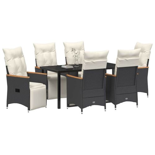 Комплект за хранене в градината 7 pcs Черно полиратан