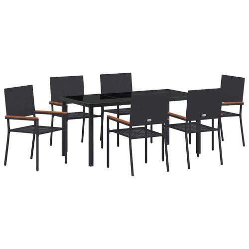 Комплект за хранене в градината 7 pcs Черно полиратан