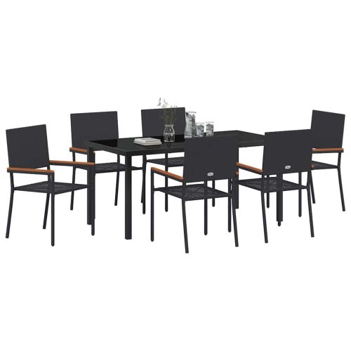 Комплект за хранене в градината 7 pcs Черно полиратан