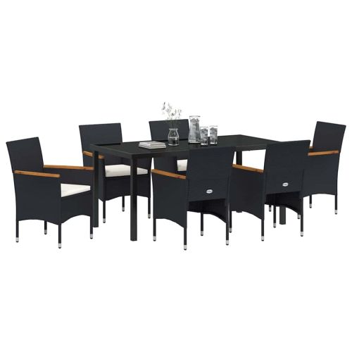 Комплект за хранене в градината 7 pcs Черно полиратан