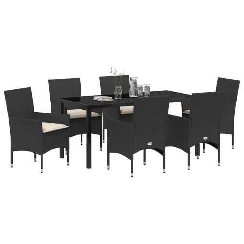 Комплект за хранене в градината 7 pcs Черно полиратан
