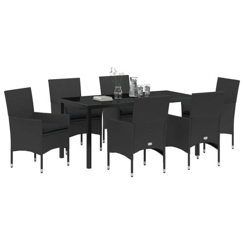 Комплект за хранене в градината 7 pcs Черно полиратан