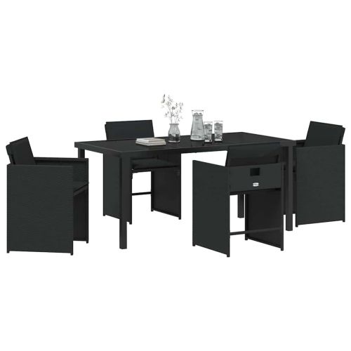 Комплект за хранене в градината 5 pcs Черно полиратан