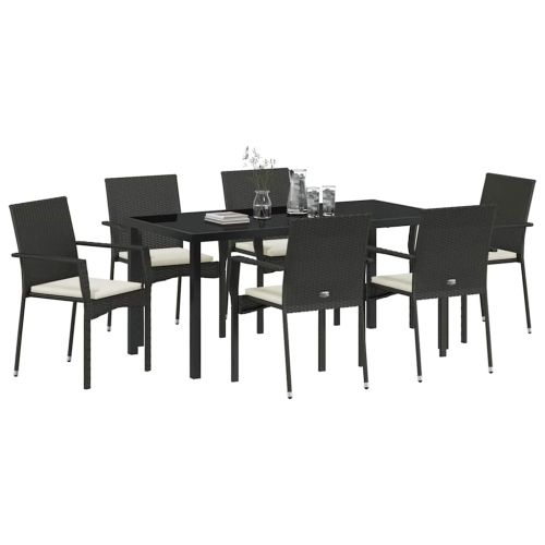 Комплект за хранене в градината 7 pcs Черно полиратан