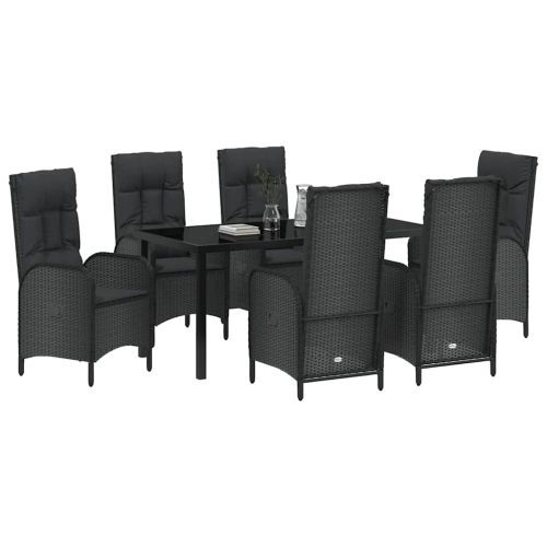 Комплект за хранене в градината 7 pcs Черно полиратан