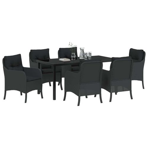Комплект за хранене в градината 7 pcs Черно полиратан