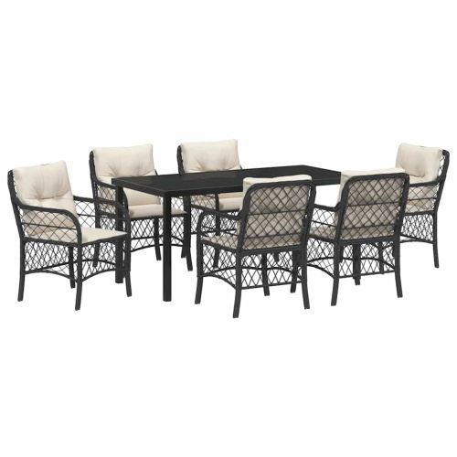 Комплект за хранене в градината 7 pcs Черно полиратан