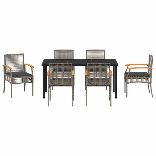 Комплект за хранене в градината 7 pcs Сив и черен Ратан