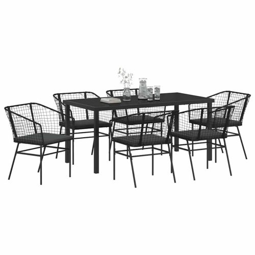 Комплект за хранене в градината 7 pcs Черно полиратан