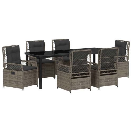 Комплект за хранене в градината 7 pcs Сив полиратан