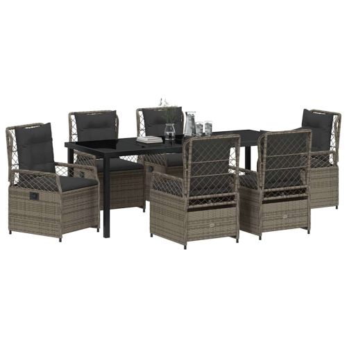 Комплект за хранене в градината 7 pcs Сив полиратан