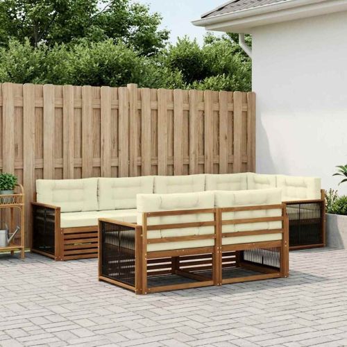 Комплект дивани за открито 7 pcs Натурален и Крема