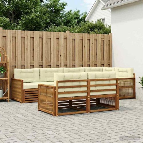 Комплект дивани за открито 7 pcs Натурален и Крема