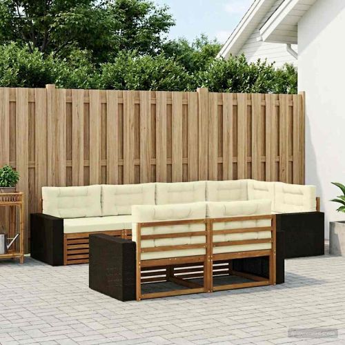 Комплект дивани за открито 7 pcs Натурален и Крема