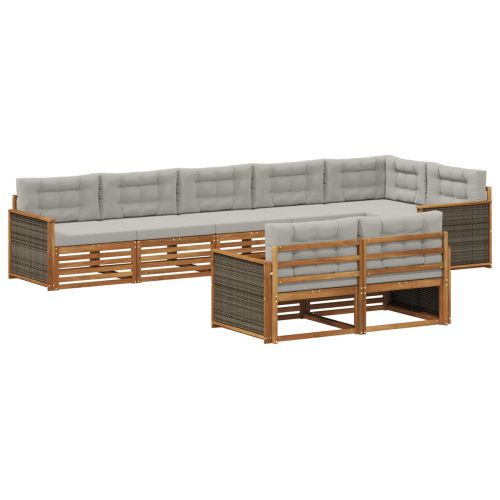 Комплект дивани за открито 8 pcs Натурално и светлосиво