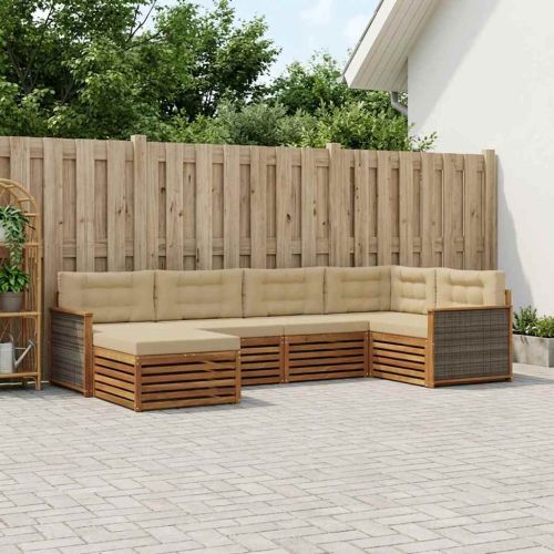 Комплект дивани за открито 6 pcs Натурален и Бежов