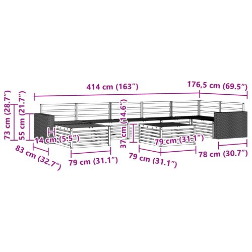 Комплект дивани за открито 8 pcs Натурално