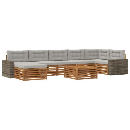 Комплект дивани за открито 8 pcs Натурално и светлосиво