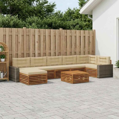 Комплект дивани за открито 8 pcs Натурален и Бежов