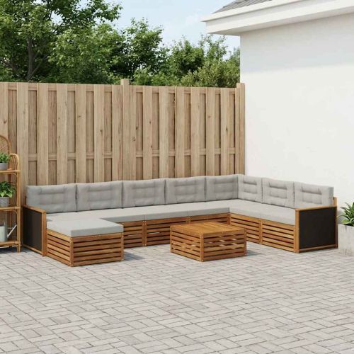 Комплект дивани за открито 9 pcs Натурално и светлосиво