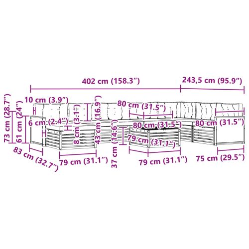 Комплект дивани за открито 9 pcs Натурално и светлосиво