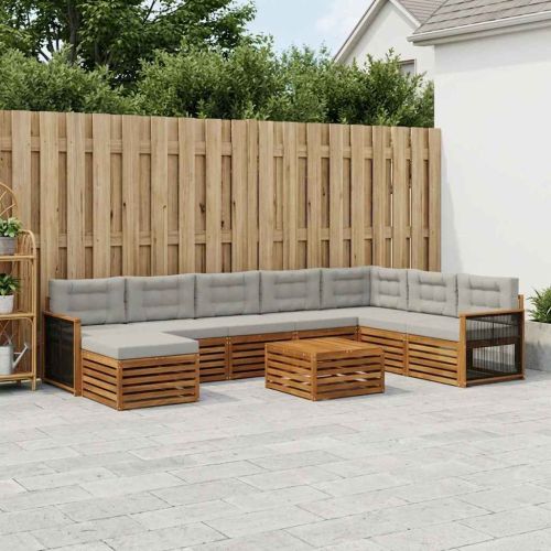 Комплект дивани за открито 9 pcs Натурално и светлосиво