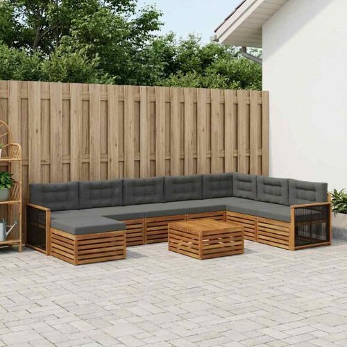 Комплект дивани за открито 9 pcs Натурален и Антрацит