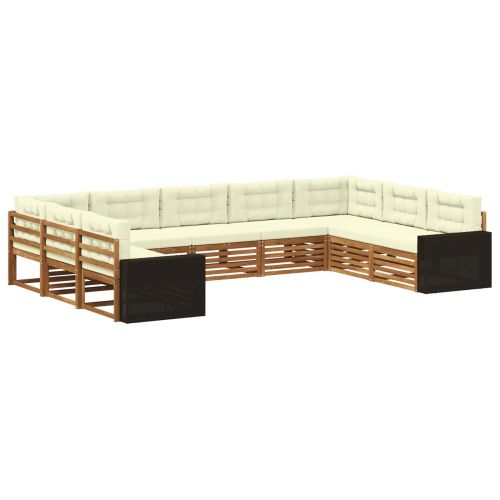Комплект дивани за открито 9 pcs Натурален и Крема