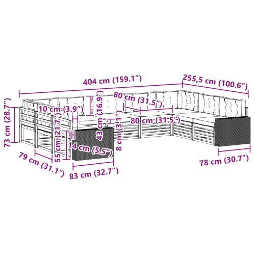 Комплект дивани за открито 9 pcs Натурален и Крема
