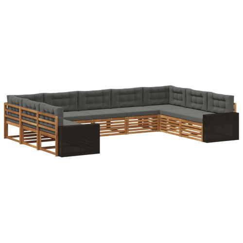 Комплект дивани за открито 9 pcs Натурален и Антрацит