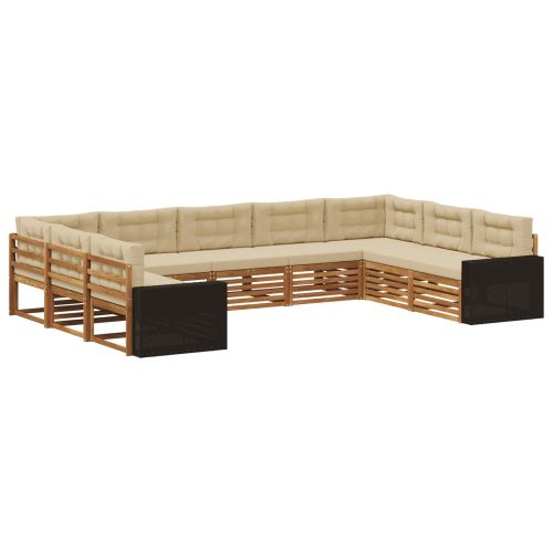 Комплект дивани за открито 9 pcs Натурален и Бежов
