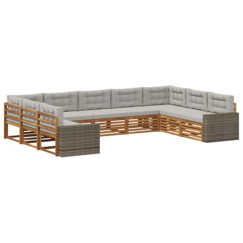 Комплект дивани за открито 9 pcs Натурално и светлосиво