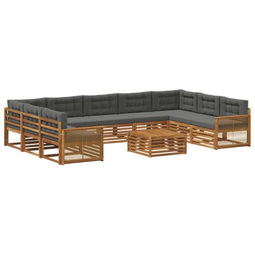 Комплект дивани за открито 10 pcs Натурален и Антрацит