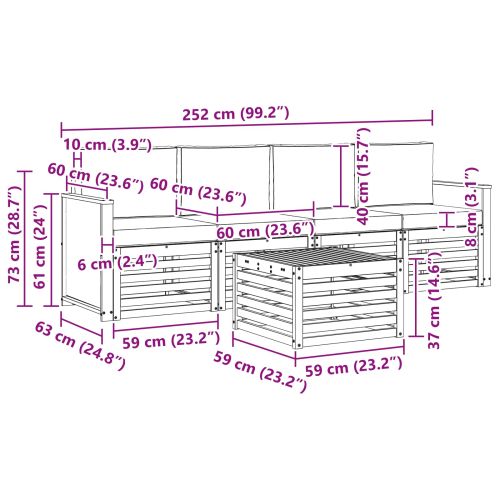 Комплект дивани за открито 5 pcs Натурален и Антрацит