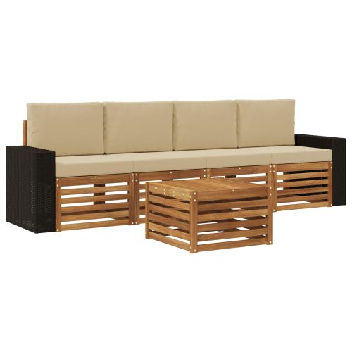 Комплект дивани за открито 5 pcs Натурален и Бежов