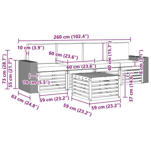 Комплект дивани за открито 5 pcs Натурален и Бежов
