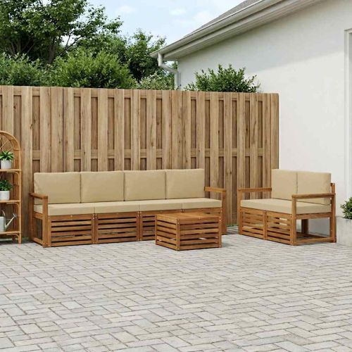 Комплект дивани за открито 7 pcs Натурален и Бежов