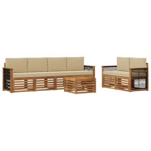 Комплект дивани за открито 7 pcs Натурален и Бежов